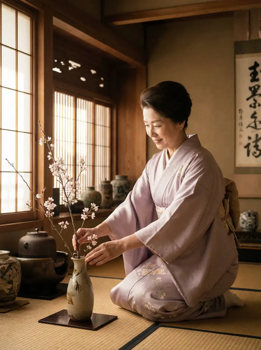 一位优雅的 探花视频 - 人气内容精选，相关内容持续更新 在和室中插花